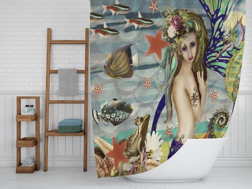 Mermaid Bathroom Decor Set with Shower Curtain, Towels, and Bath Mat | luxury shower curtains - Image 2