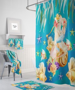 Mermaid Dream Bathroom Set with Shower Curtain, Towels, and Bath Mat | at home shower curtains