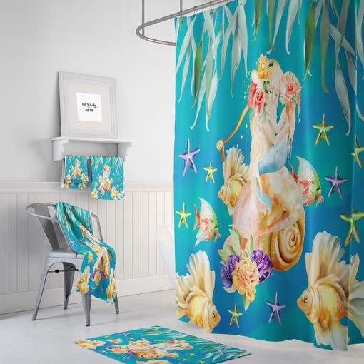 Mermaid Dream Bathroom Set with Shower Curtain, Towels, and Bath Mat | at home shower curtains