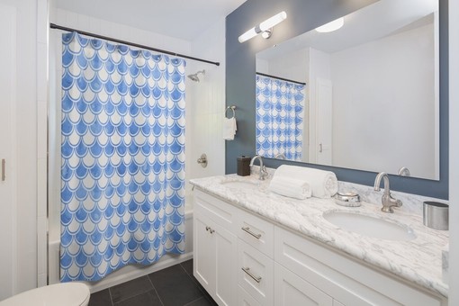 Mermaid Inspired Blue and White Boho Fish Scales Bath Curtain for Shower Decor - Image 2