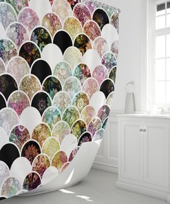 Mermaid Scales Boho Shower Curtain Set with Unique Design Options for Kids Bathroom