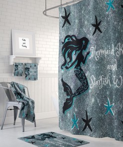 Mermaid Wishes and Starfish Kisses Shower Curtain with Optional Bath Set, Create a Magical Bathroom
