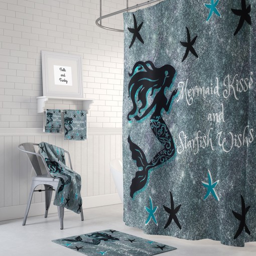 Mermaid Wishes and Starfish Kisses Shower Curtain with Optional Bath Set, Create a Magical Bathroom
