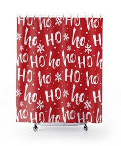 Merry Christmas Ho Ho Santa Claus Print Shower Curtain for Festive Bathroom Decor