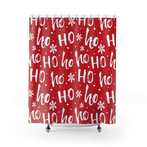 Merry Christmas Ho Ho Santa Claus Print Shower Curtain for Festive Bathroom Decor