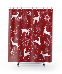Merry Christmas Holiday Reindeer Deer Shower Curtain - Celebrate With Festive Decor