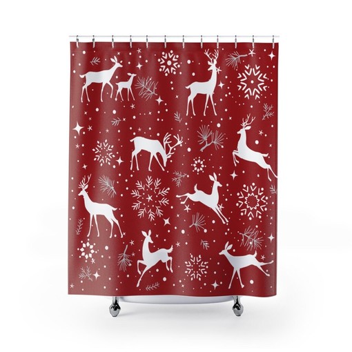 Merry Christmas Holiday Reindeer Deer Shower Curtain - Celebrate With Festive Decor