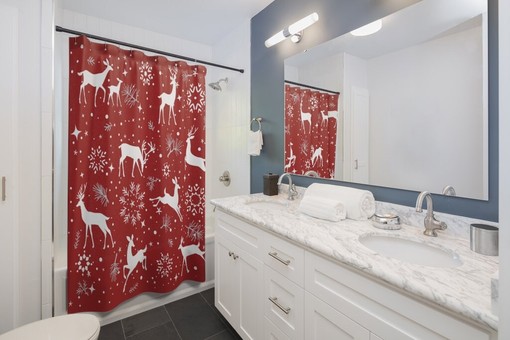 Merry Christmas Holiday Reindeer Deer Shower Curtain - Celebrate With Festive Decor - Image 2