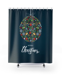 Merry Christmas Ornament Luxury Shower Curtain for At Home Holiday Bathroom Decor