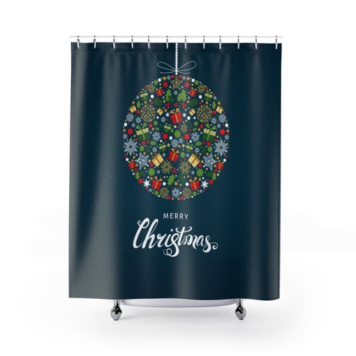 Merry Christmas Ornament Luxury Shower Curtain for At Home Holiday Bathroom Decor