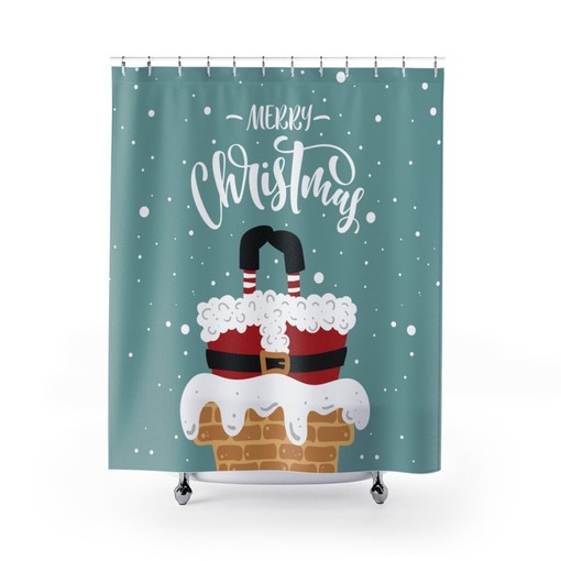 Merry Christmas Santa Claus Print Shower Curtain for Festive Bathroom Decor