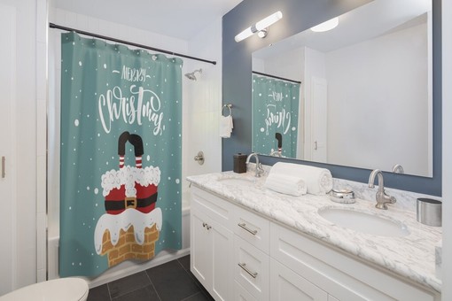 Merry Christmas Santa Claus Print Shower Curtain for Festive Bathroom Decor - Image 2