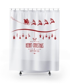 Merry Christmas Santa Happy New Year Print Shower Curtain for Festive Bathroom Decor