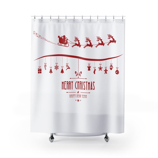 Merry Christmas Santa Happy New Year Print Shower Curtain for Festive Bathroom Decor
