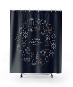 Merry Christmas and Happy New Year Luxury Shower Curtain for Holiday Bathroom Decor