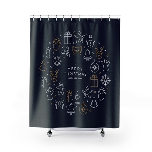 Merry Christmas and Happy New Year Luxury Shower Curtain for Holiday Bathroom Decor