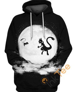 Mew And Mewtwo On Moon All Over Print 3D Hoodie with Dreamy Graphic Art