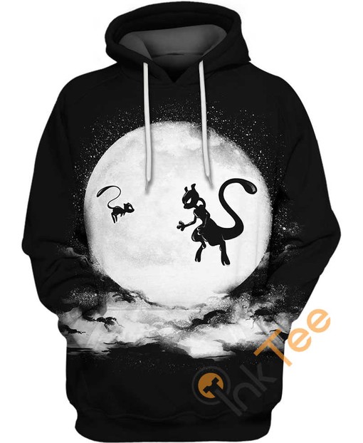 Mew And Mewtwo On Moon All Over Print 3D Hoodie with Dreamy Graphic Art