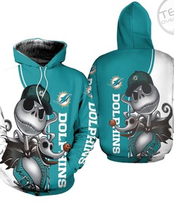 Miami Dolphins All Over Print 3D Hoodie with Jack Skellington and Zero for Women