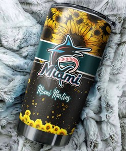 Miami Marlins Beautiful Sunflower Design Personalized Tumbler - Sports Tumbler 20oz