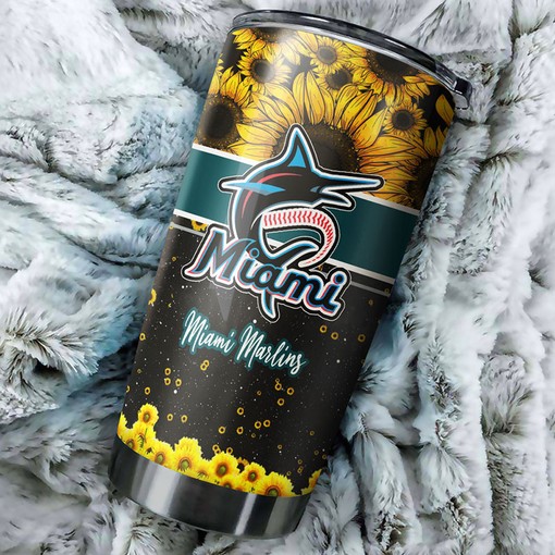 Miami Marlins Beautiful Sunflower Design Personalized Tumbler - Sports Tumbler 20oz