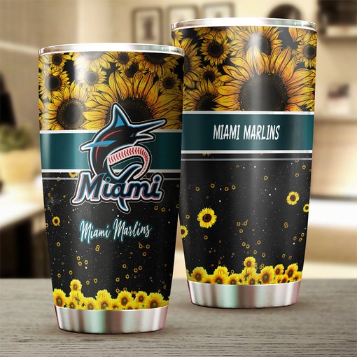 Miami Marlins Beautiful Sunflower Design Personalized Tumbler - Sports Tumbler 20oz - Image 2