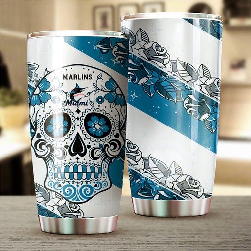 Miami Marlins Bold Twist Skull MLB Tumbler with Custom Design and Logo for Fans