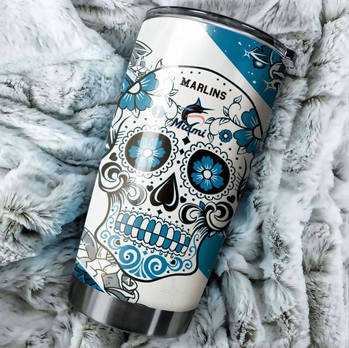 Miami Marlins Bold Twist Skull MLB Tumbler with Custom Design and Logo for Fans - Image 2