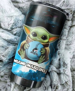 Miami Marlins MLB Tumbler with Baby Yoda Personalization - Must-Have Tumbler for Marlins and Star Wars Fans