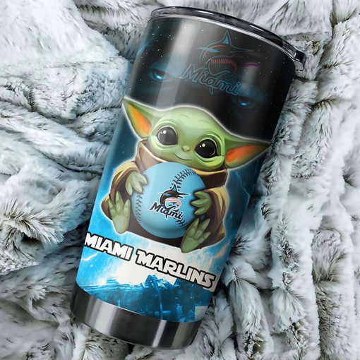 Miami Marlins MLB Tumbler with Baby Yoda Personalization - Must-Have Tumbler for Marlins and Star Wars Fans