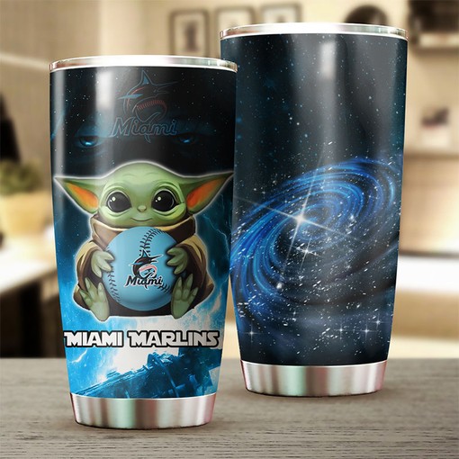 Miami Marlins MLB Tumbler with Baby Yoda Personalization - Must-Have Tumbler for Marlins and Star Wars Fans - Image 2