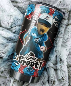 Miami Marlins MLB Tumbler with I Am Groot Personalization - Must-Have Tumbler for Marlins and Marvel Fans