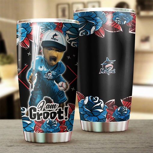 Miami Marlins MLB Tumbler with I Am Groot Personalization - Must-Have Tumbler for Marlins and Marvel Fans - Image 2