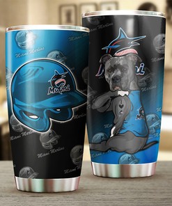 Miami Marlins MLB Tumbler with Lovable Dog Design for Dog-loving Baseball Fans with Custom MLB Logo