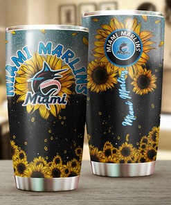 Miami Marlins MLB Tumbler with Sunflower and MLB Logo - Ideal Gift for Marlins Fans