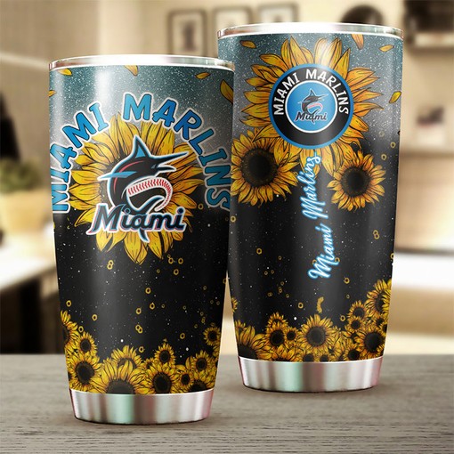 Miami Marlins MLB Tumbler with Sunflower and MLB Logo - Ideal Gift for Marlins Fans