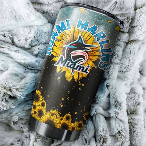Miami Marlins MLB Tumbler with Sunflower and MLB Logo - Ideal Gift for Marlins Fans - Image 2