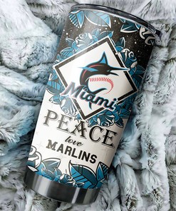 Miami Marlins Peace and Love Edition MLB Tumbler - Baseball Mom Tumbler Ideas