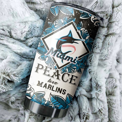 Miami Marlins Peace and Love Edition MLB Tumbler - Baseball Mom Tumbler Ideas