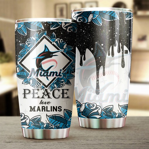 Miami Marlins Peace and Love Edition MLB Tumbler - Baseball Mom Tumbler Ideas - Image 2