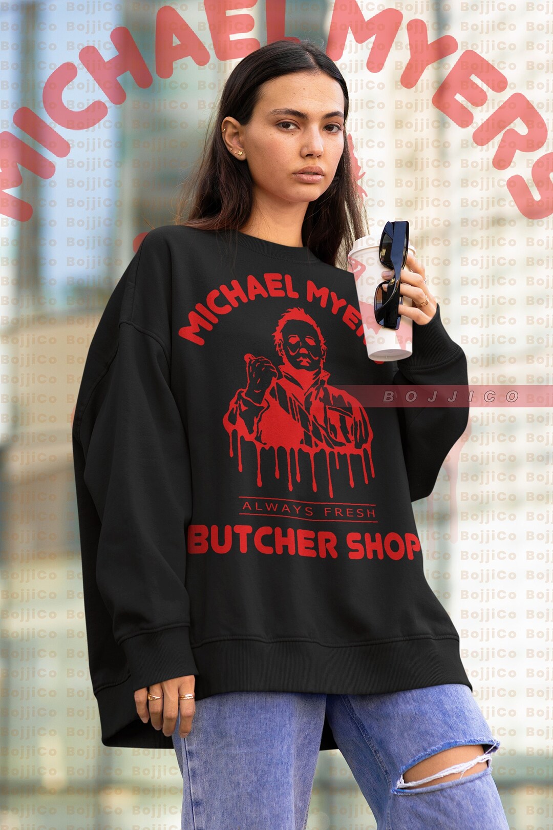 Michael Myers Butcher Shop Sweatshirt - Fresh Horror Tshirt and Retro Vintage Sweater