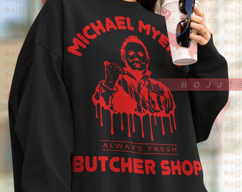 Michael Myers Butcher Shop Sweatshirt - Fresh Horror Tshirt and Retro Vintage Sweater - Image 4
