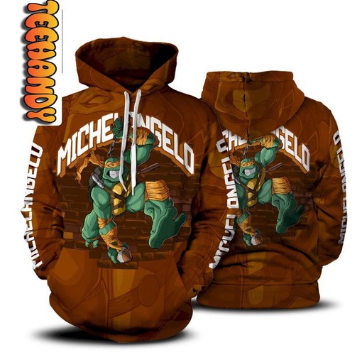 Michelangelo Ninja Turtle TMNT Quote All Over Print 3D Hoodie with Graphic Design