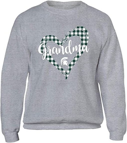Michigan State Checkered Heart Outline Grandma Design Sweatshirt for Spartan Fans