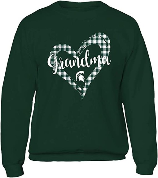 Michigan State Checkered Heart Outline Grandma Design Sweatshirt for Spartan Fans - Image 2