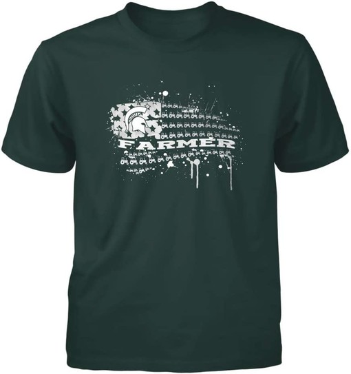 Michigan State Distressed Nation Flag Design Farmer Tractor Shirt for Spartan Fans