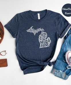 Michigan State Map Shirt, Michigan Travel Gifts, Michigan Clothing, and Vintage Wolverines Apparel for Fans
