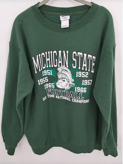 Michigan State Spartans Sweatshirt, Vintage 90's Football Six National Champions Shirt for Men's NCAA Shirts Fans