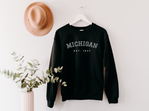 Michigan Themed Collegiate Text Crewneck Sweatshirt, Unique Michigan Gifts for College Students Shirt - Image 2