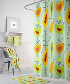 Mid Century Abstract Shower Curtain with Retro Chic Design